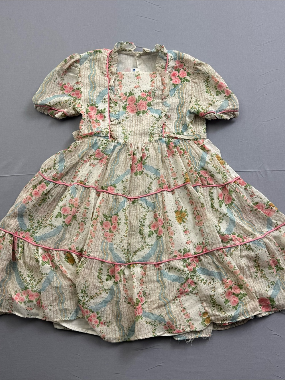 Youngland Girls Floral Fit & Flare Knee Length Dress Short Puff Sleeve Size 7